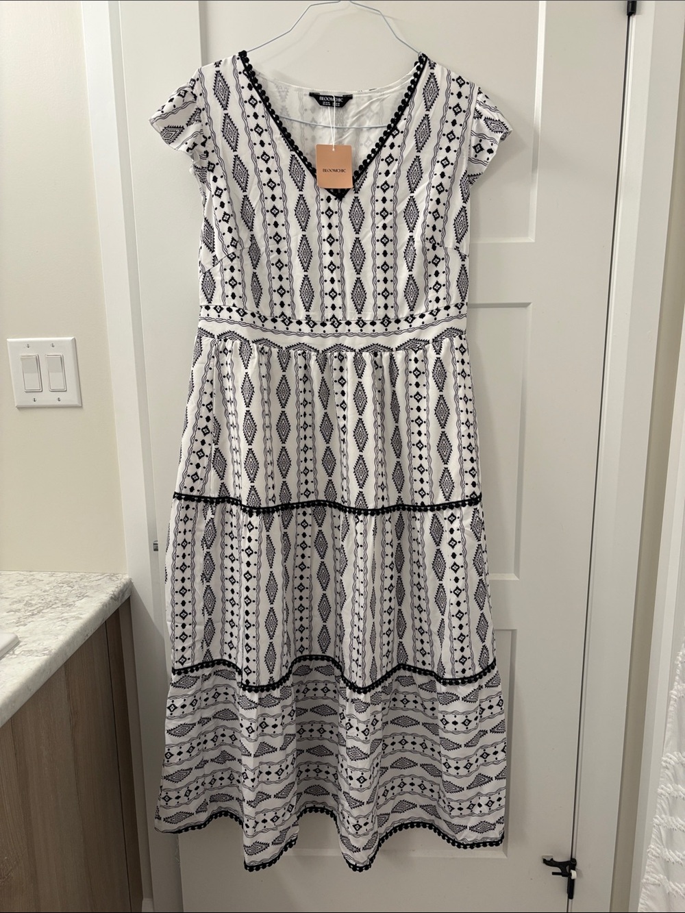Black & White Embroidered Midi Dress from Bloom Chic